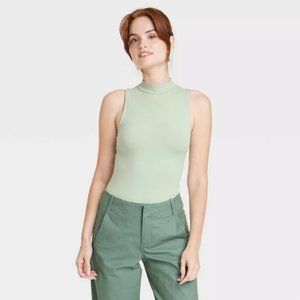 Mock Turtleneck Tank Bodysuit Medium Light Green New
